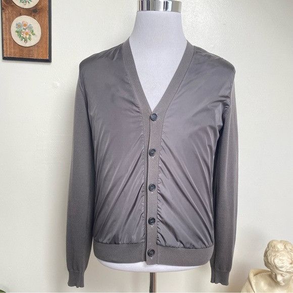 image of Prada Lightweight Logo Cardigan in Grey, Men's (Size Small)