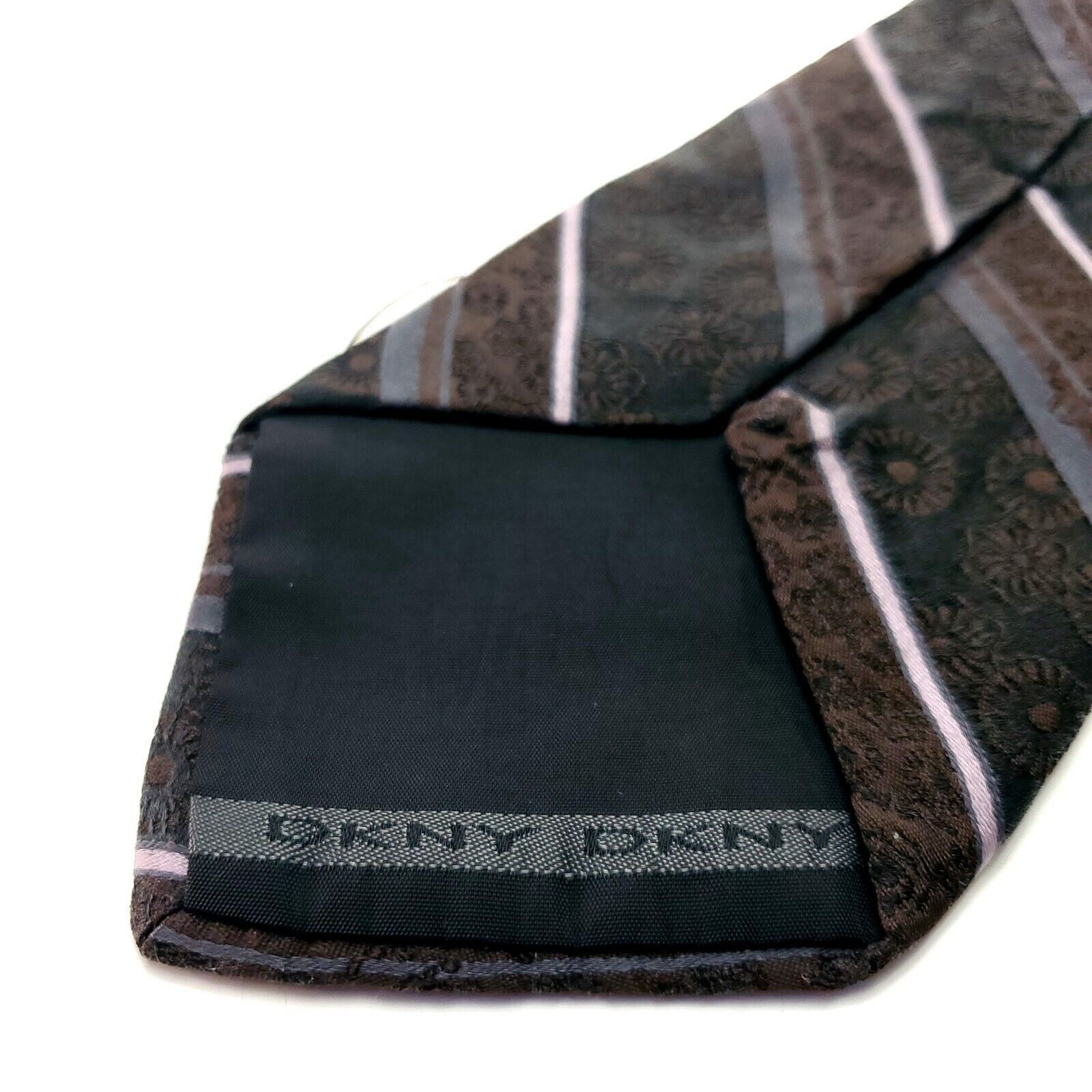 DKNY DKNY Brown Silk Tie Woven Regimental Size ONE SIZE - 4 Thumbnail