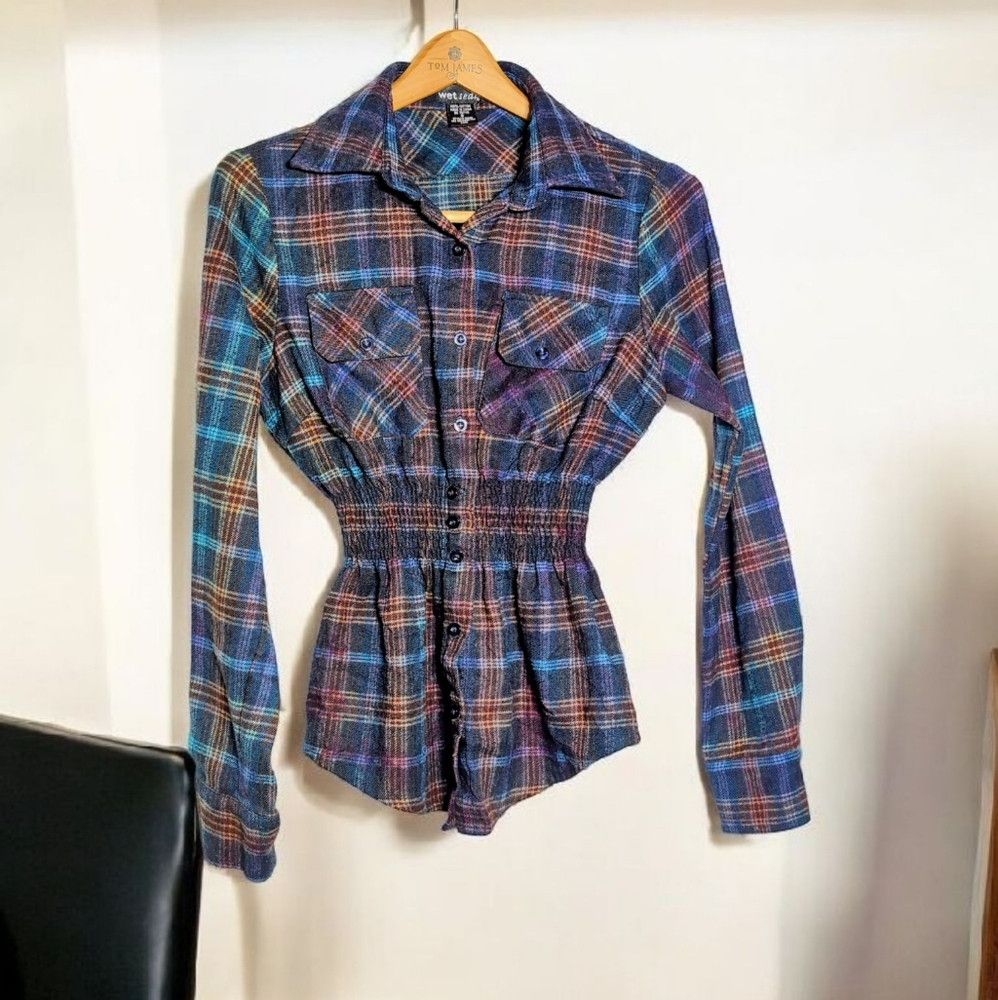 Other Vintage Wet Seal Sz S Plaid Button-Up Shirt with Smocked Wa Size S / US 4 / IT 40 - 1 Thumbnail