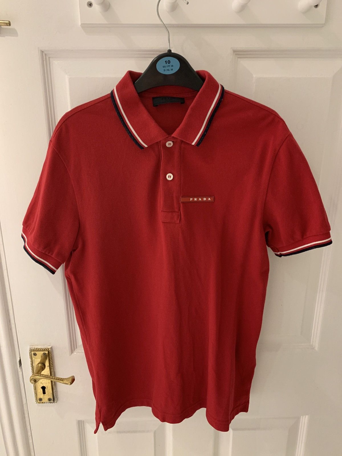 image of Prada Red Tab Polo Shirt, Men's (Size Small)