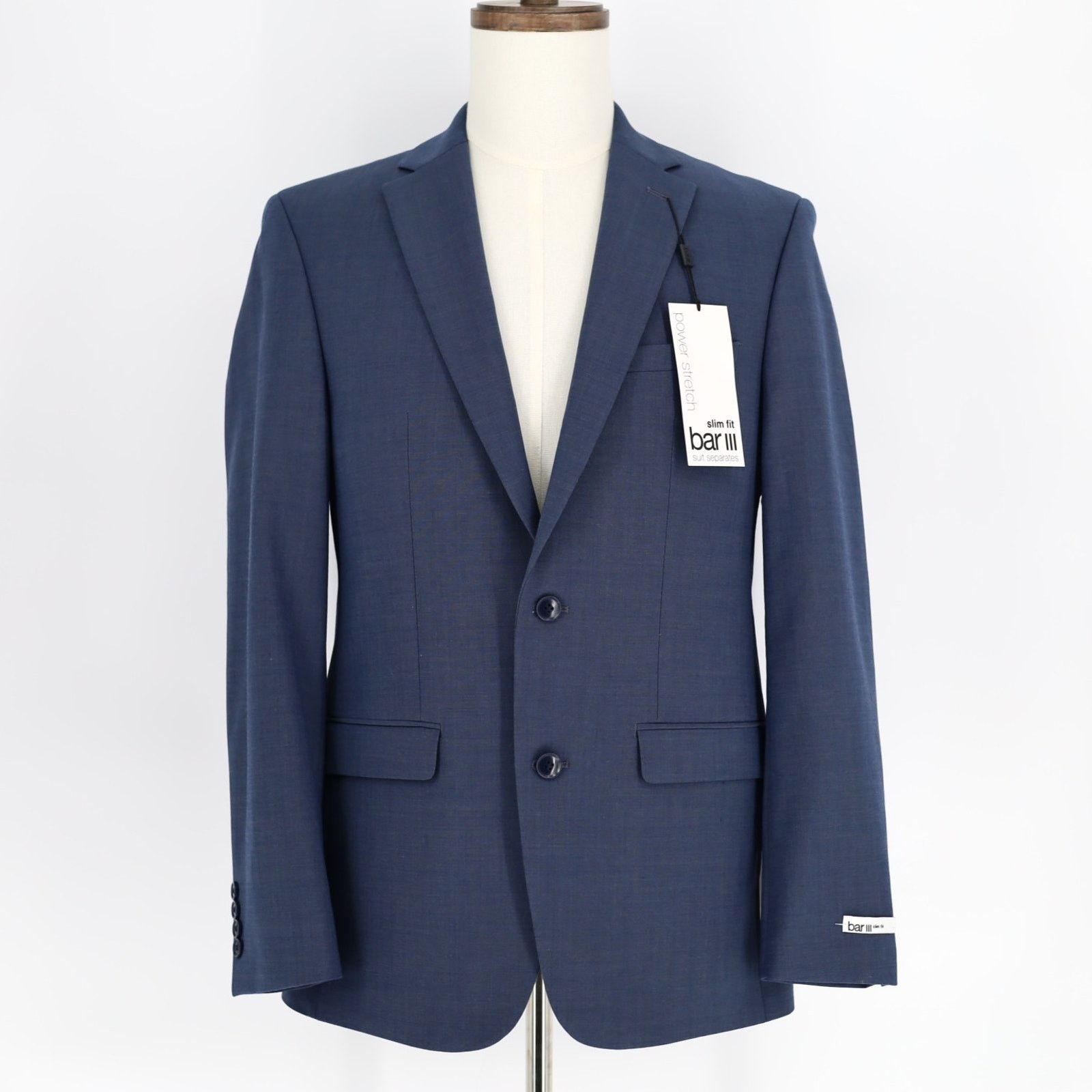 Bar III Bar III Men's Solid Blue Wool-Blend Slim Suit Jacket 38R Size 38R - 3 Thumbnail