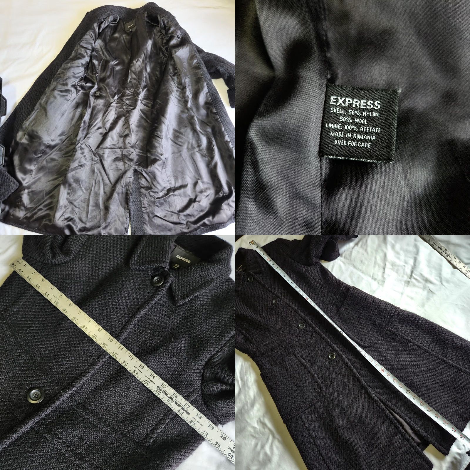 Express Express Women’s Size 9/10 Black Wool Blend Long Coat Made in Romania w/ Pockets Size L / US 10 / IT 46 - 8 Thumbnail