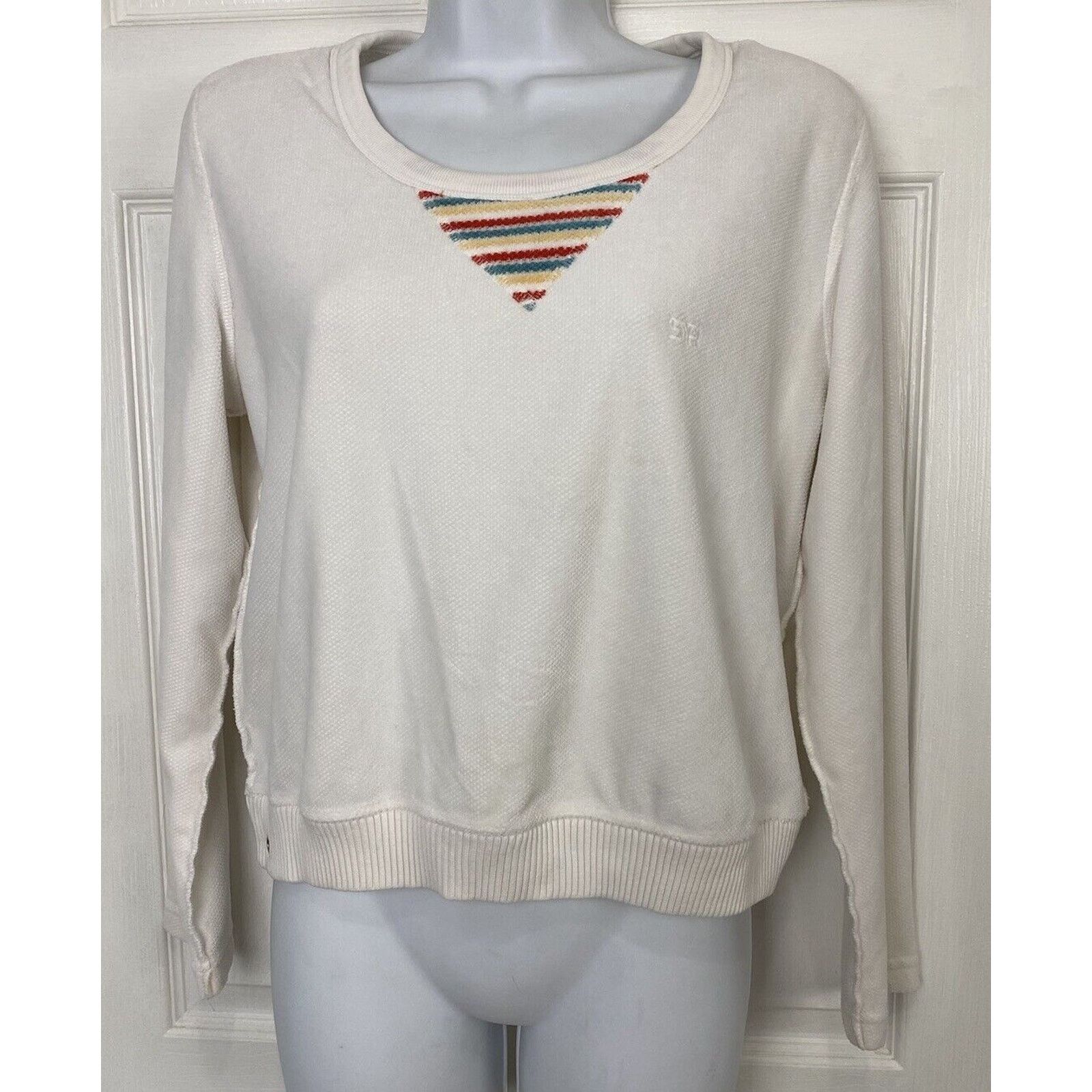 Sonia Rykiel VTG Sonia Rykiel Crew Neck Sweatshirt White M Velour Stripes Size M / US 6-8 / IT 42-44 - 1 Thumbnail