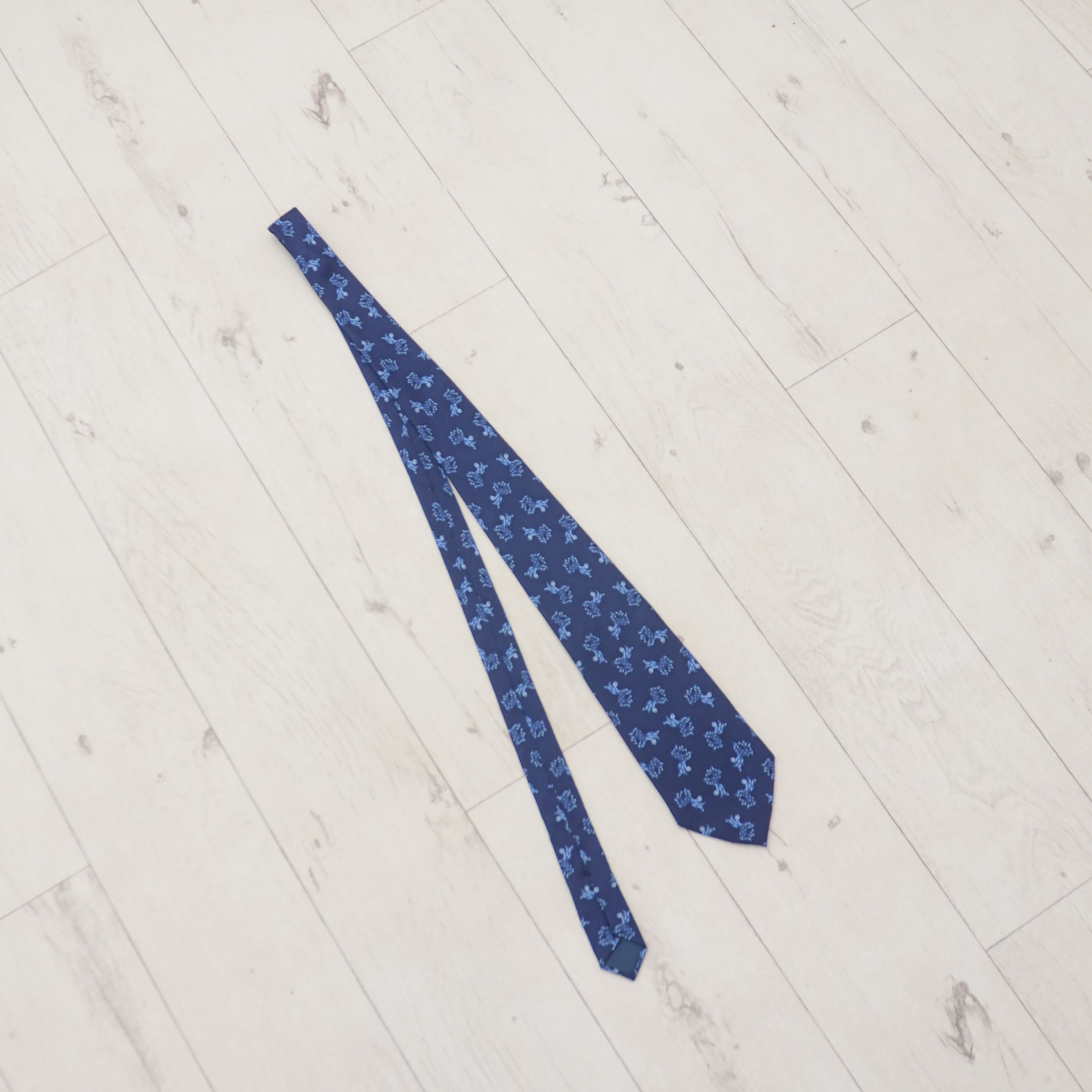 Vintage Berny’s Blue Silk Tie Print Ass Animals Design Made France Size ONE SIZE - 6 Thumbnail