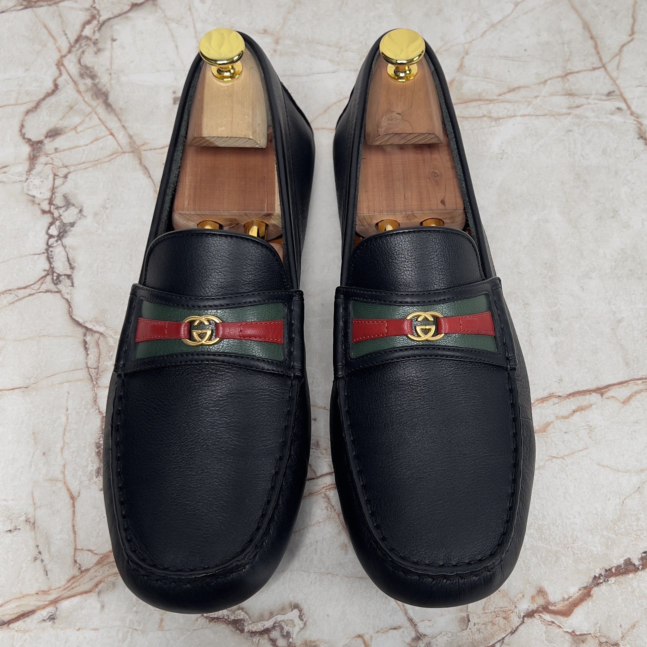 Gucci Web Moccasins GG Logo Black Leather Size US 9.5 / EU 42-43 - 3 Thumbnail
