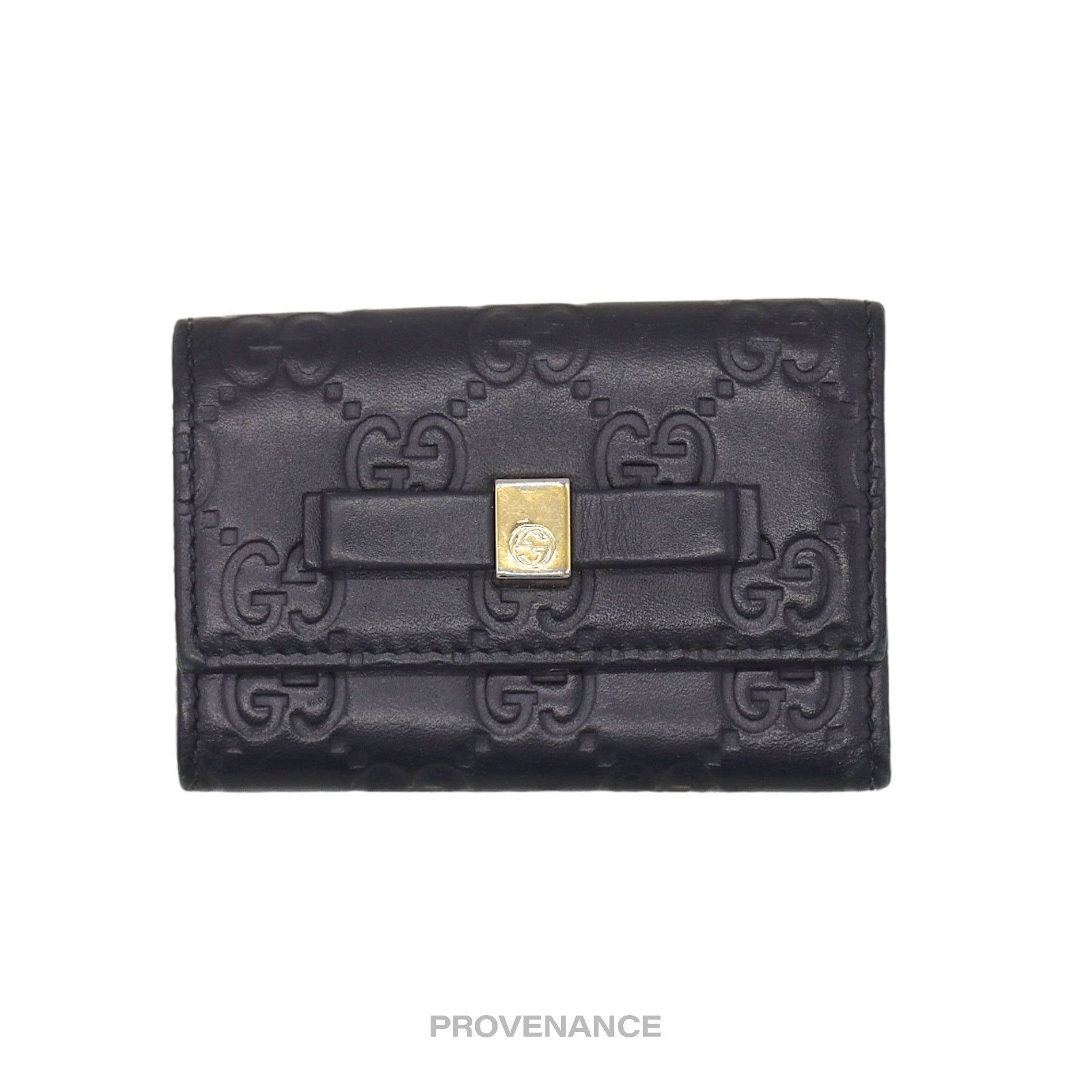 Gucci 🔴 Gucci Bow 6 Key Holder - Black Guccissima Leather Gold Size ONE SIZE - 1 Thumbnail