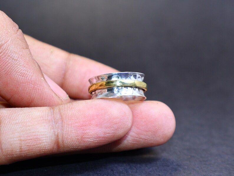 Handmade Silver Spinner Band Ring, Handmade 925 Sterling Silver Ring, Size ONE SIZE - 8 Thumbnail