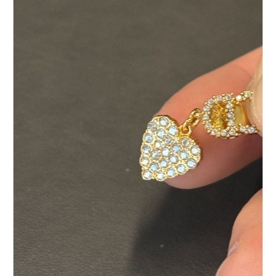 Dior Christian Dior Gold-Tone Heart Drop Earrings With Clear Crys Size ONE SIZE - 2 Thumbnail