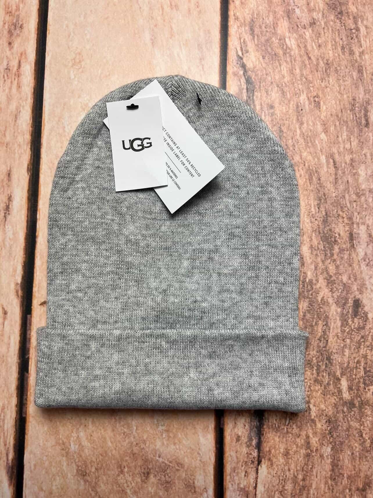 UGG Gray Knit Cuffed Beanie Unisex New with Tag Pom Ugg Beanie Mens UGG® 3D Logo Knit Beanie For Men UGG® main image 3