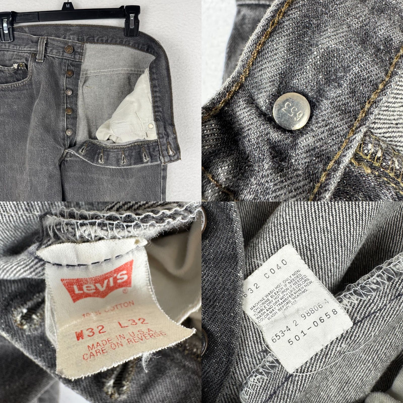 Levi's Vintage 90s Levis 501 Black 30x31 Straight Leg Jeans Button Fly Made in USA Size US 30 / EU 46 - 9 Thumbnail