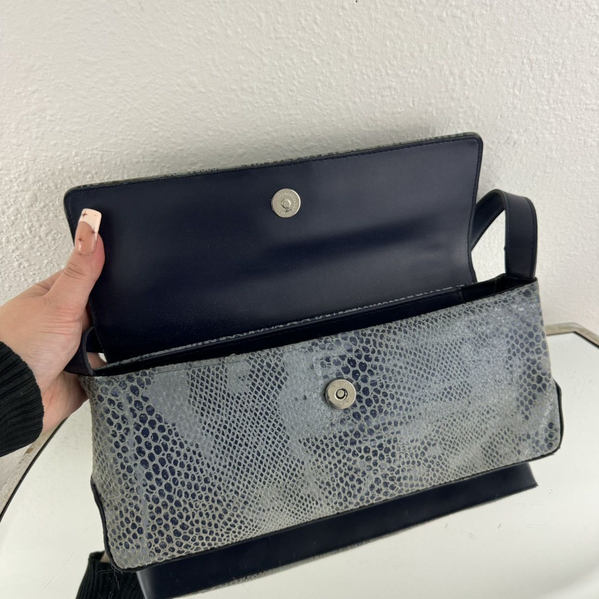 Other Vintage 90s Y2K Dusty Blue Snakeskin Print Shoulder Bag Size ONE SIZE - 9 Thumbnail