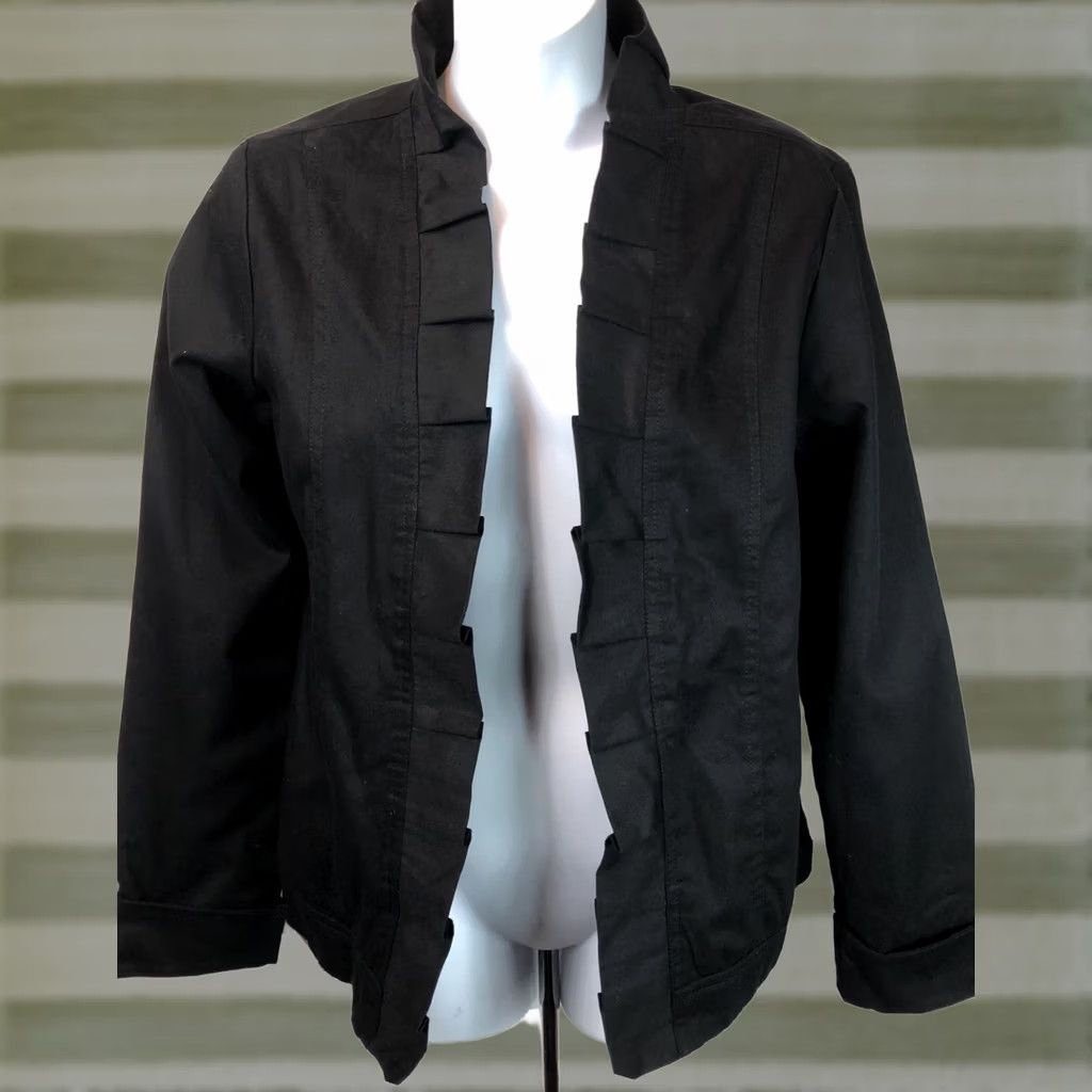 Vintage Life Style Open Front Cardigan M Black Ruffle Front Cuffed Long Sleeve Jacket Women, Career, Work, Casual, Short Sleeve? Size M / US 6-8 / IT 42-44 - 1 Thumbnail