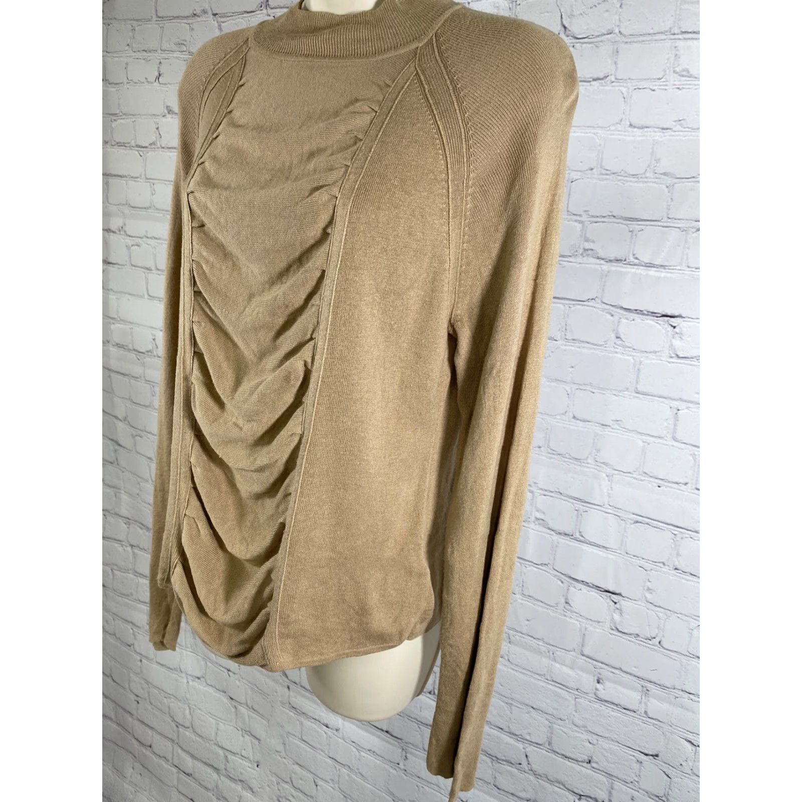 Vintage Rena Rowan Brown Long Sleeve Pullover Ruched Front Sweater L Large Size L / US 10 / IT 46 - 3 Thumbnail
