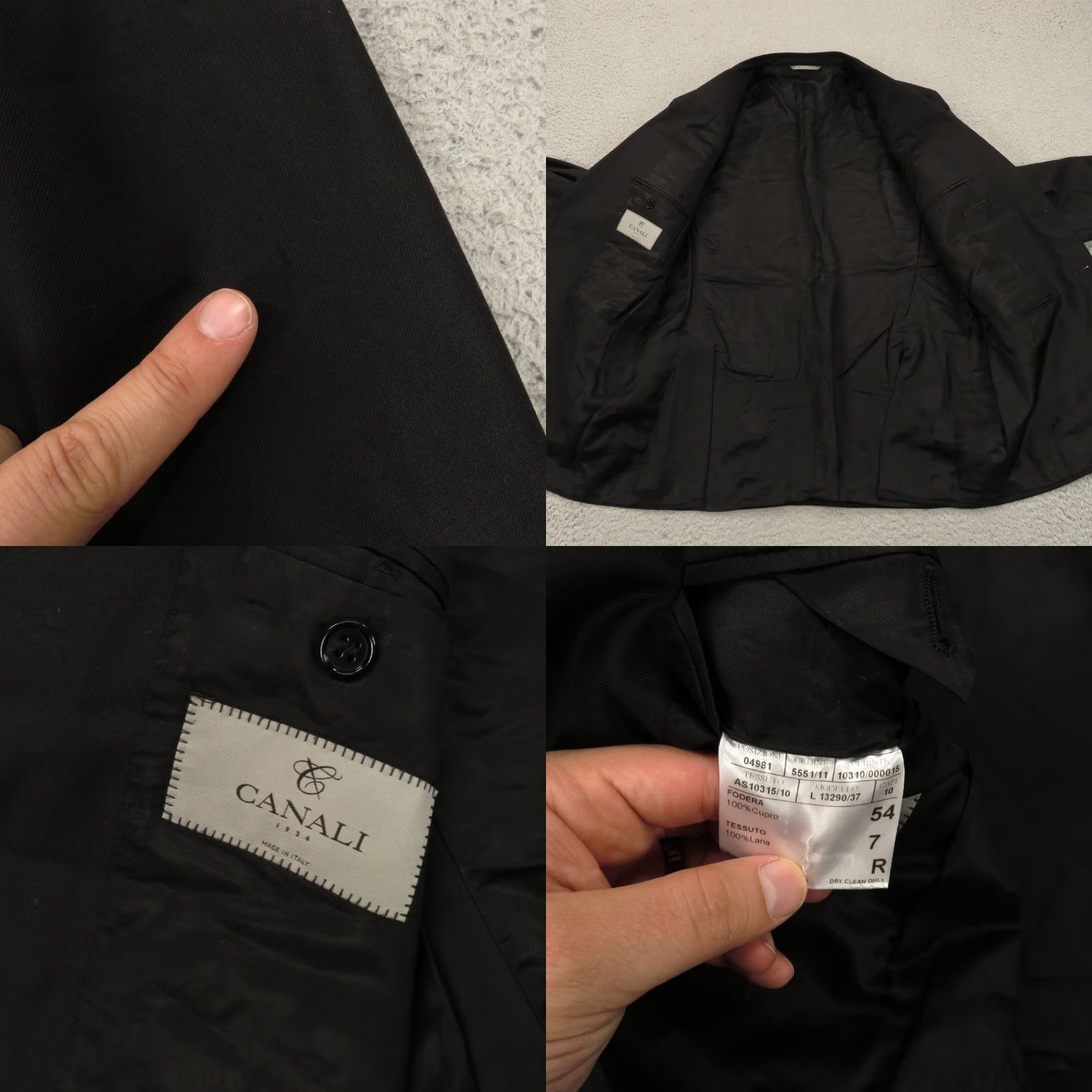 Canali Canali 1934 Blazer Wool Black 44R 2 Button Formal Jacket Single-Breasted Notch Lapel Double-Vented Mens Vintage No N/A Size 44R - 9 Thumbnail