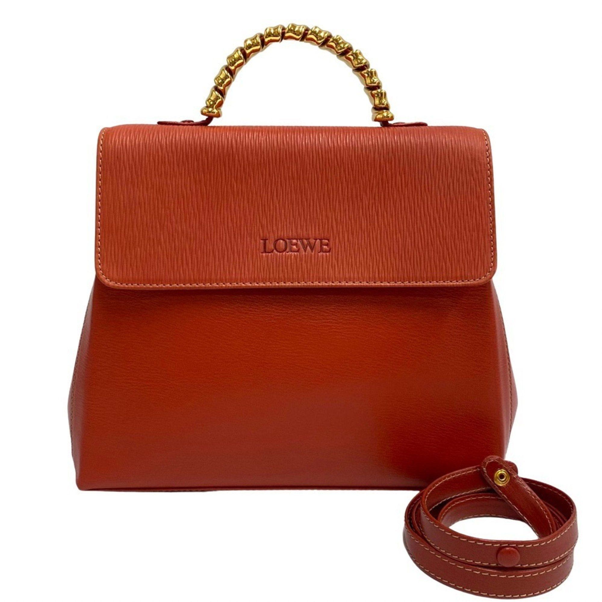 image of Loewe Logo Velazquez Twist Handle Leather Genuine 2Way Handbag Shoulder Bag Orange, Women's