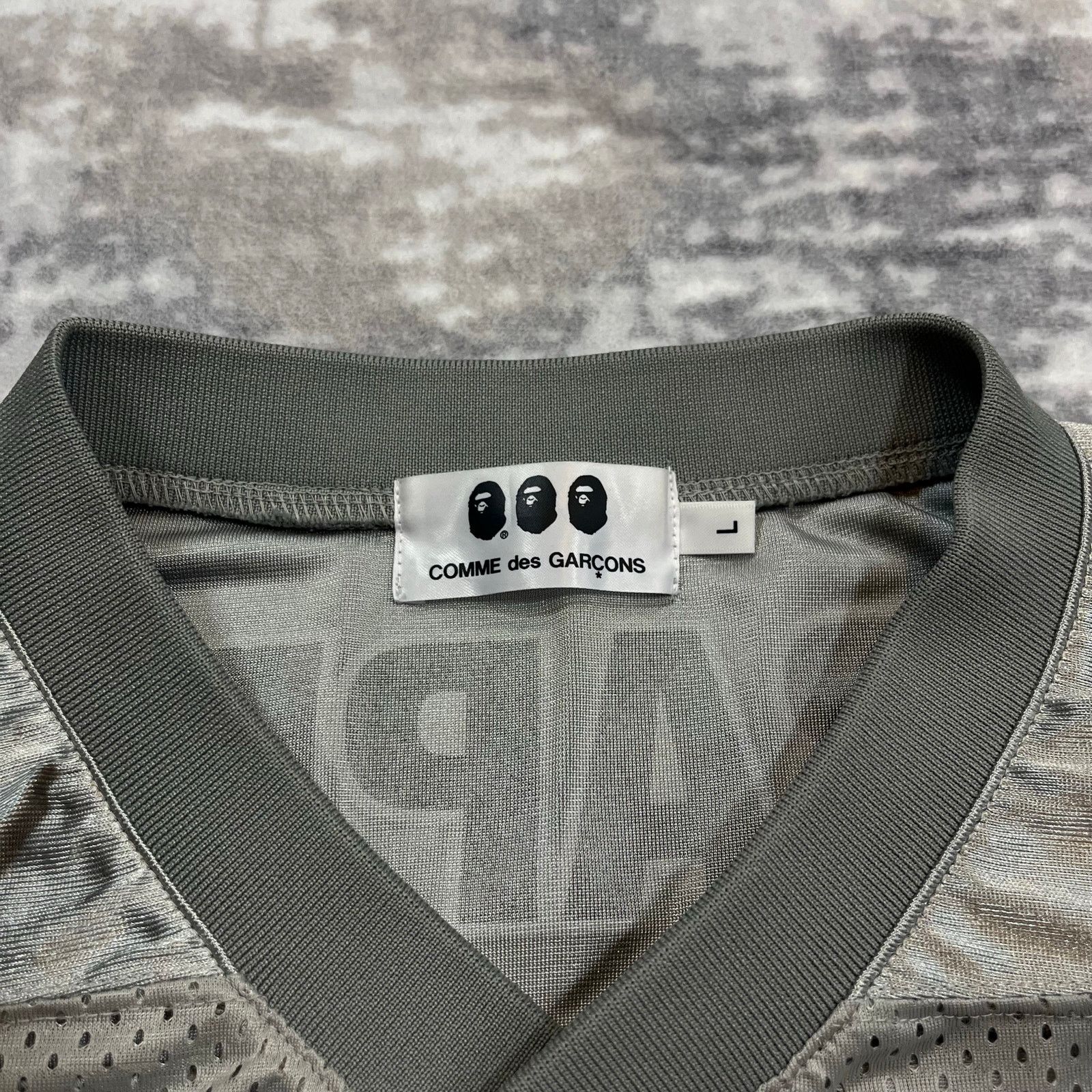 Bape × Comme des Garcons Authentic Bape x Comme Des Garçons Mesh Football Jersey L Size US L / EU 52-54 / 3 - 3 Thumbnail
