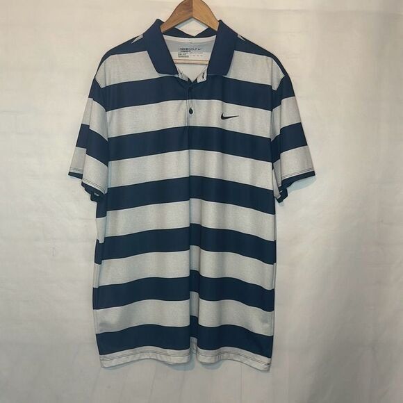 Nike Nike Golf Blue Gray Striped Standard Fit Dri Fit Size XXL Po Size US XXL / EU 58 / 5 - 1 Thumbnail