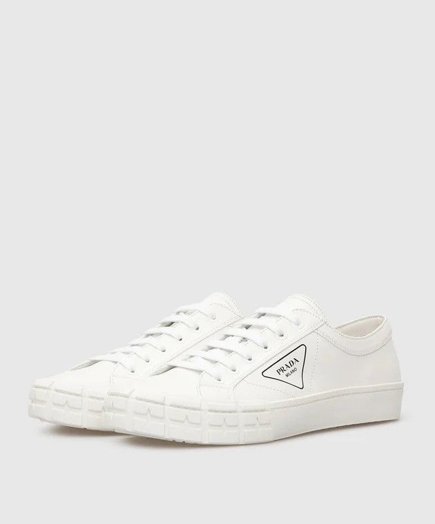 Prada Prada Cassetta Triangle Logo Low Top Sneakers White Leather Size US 11 / IT 41 - 2 Thumbnail