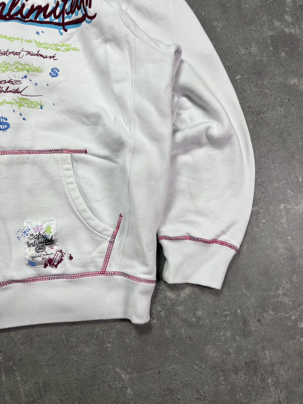 Ecko Unltd. 00s Ecko Unlimited Painted Logo Baggy Zip Hoodie XL White Size US XXL / EU 58 / 5 - 5 Thumbnail