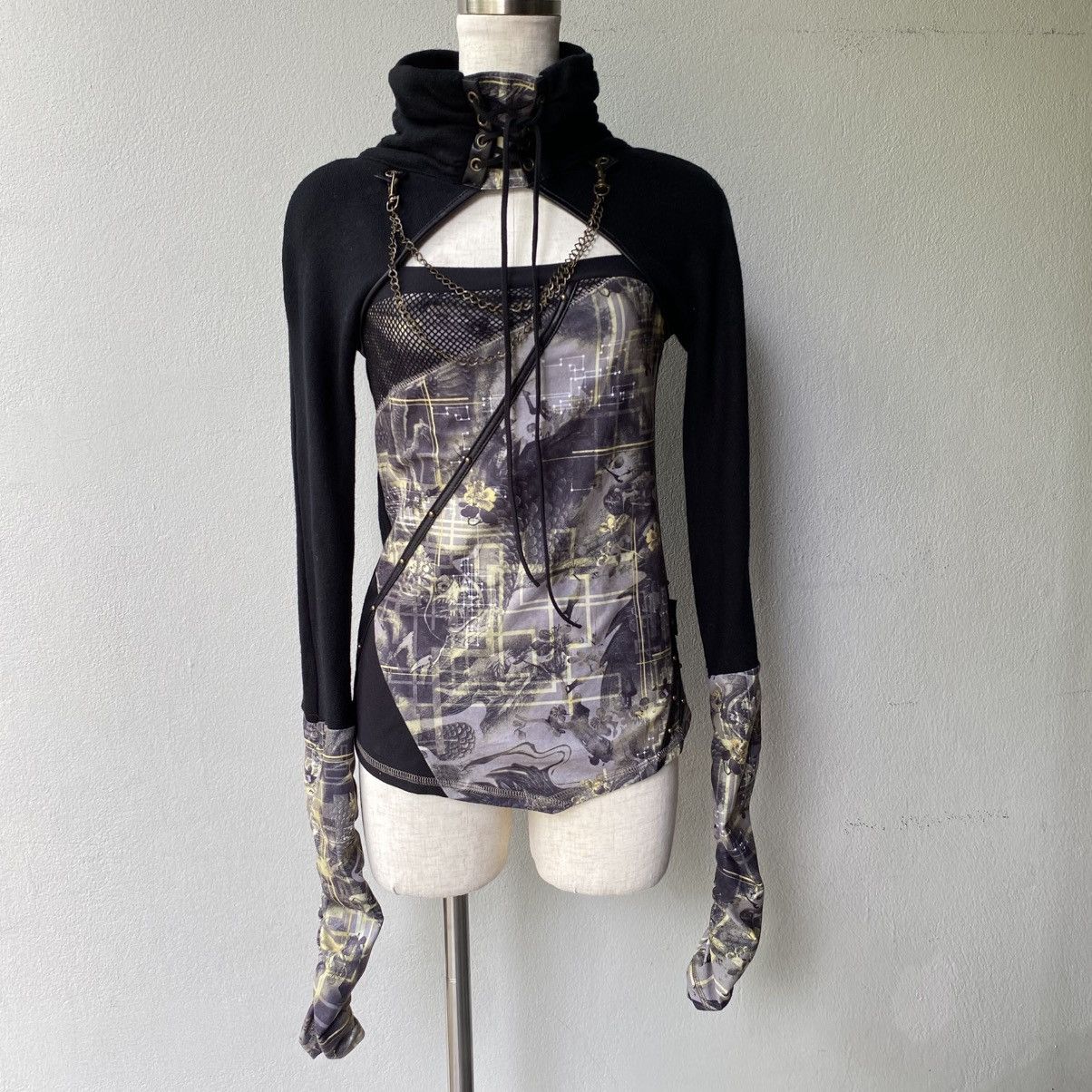 Japanese Brand OZZ CROCE Y2K Punk Black Dragon Print Layered Top Size S / US 4 / IT 40 - 3 Thumbnail