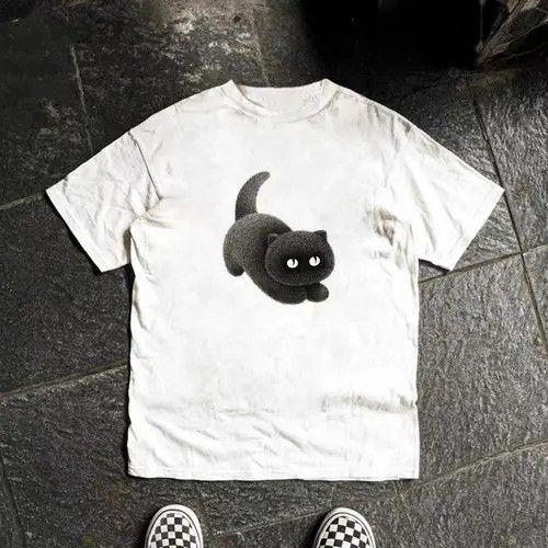Vintage Mashima x Aoba White loose retro cute cat print t-shirt Size US M / EU 48-50 / 2 - 7 Thumbnail