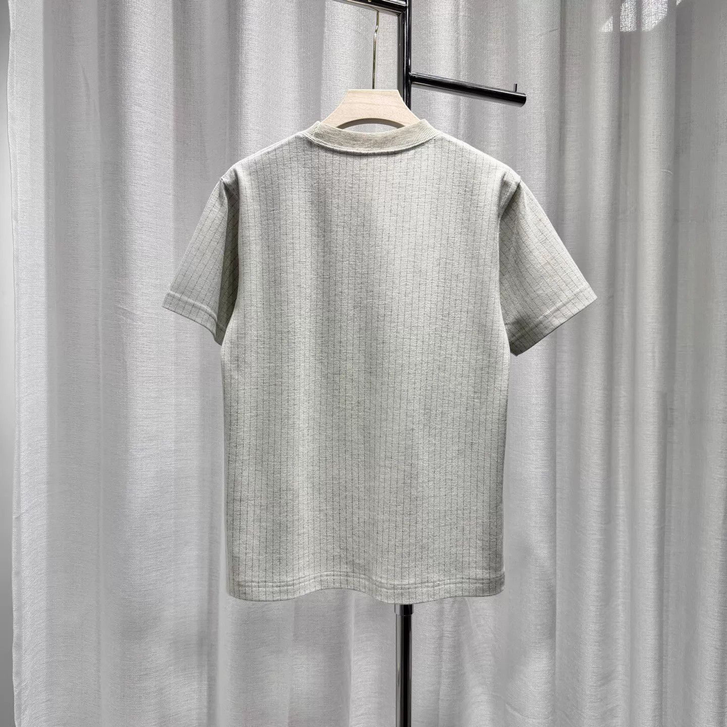 Dior DIOR Gray XS Embroidered Logo Ribbed Collar Wool-Cotton Tee Size US XS / EU 42 / 0 - 2 Thumbnail