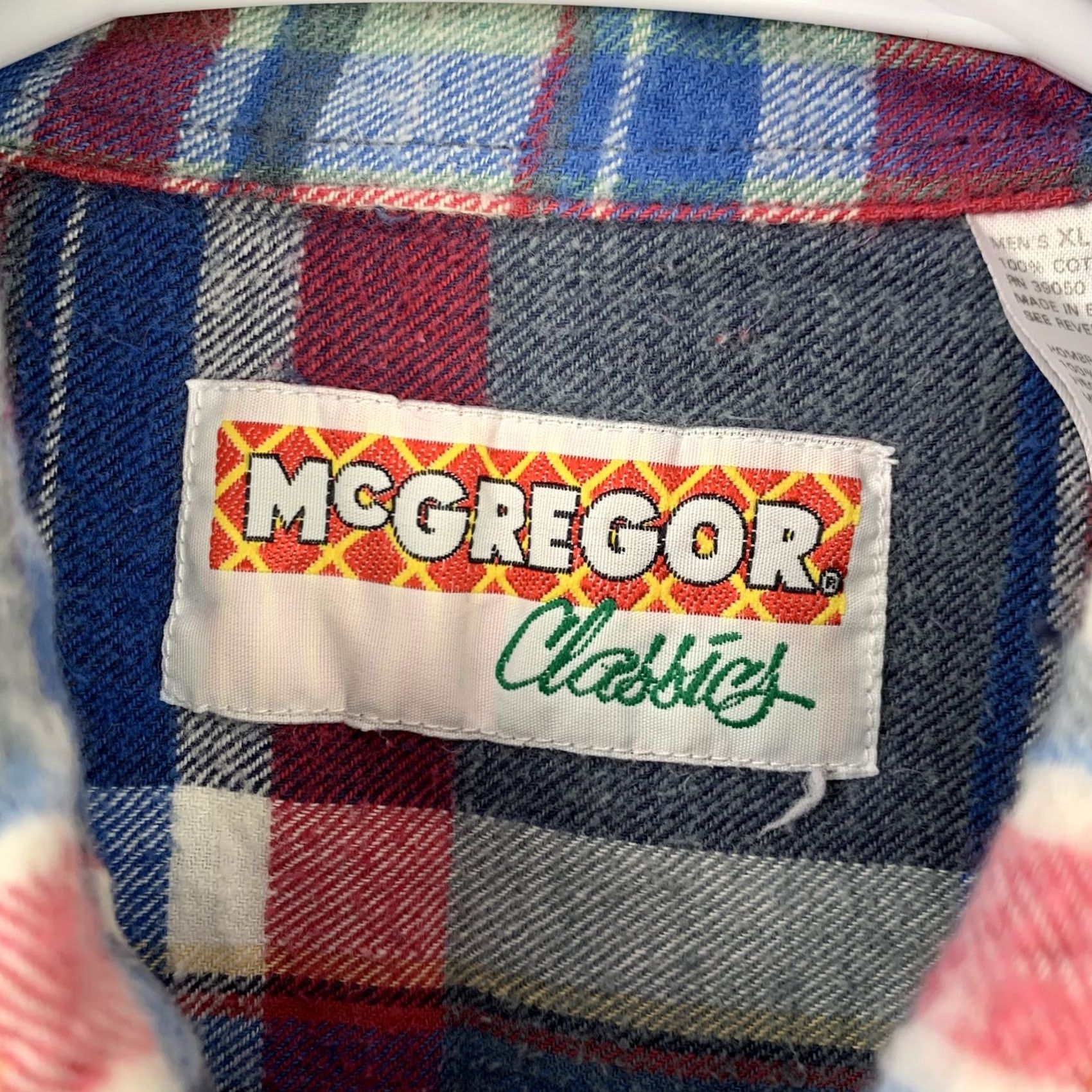 McGregor McGregor Button-Up Shirt Plaid Flannel Long Sleeve Cotton XL Men’s Regular Version Navy Red Blue White Chest Pocket Size US XL / EU 56 / 4 - 5 Thumbnail