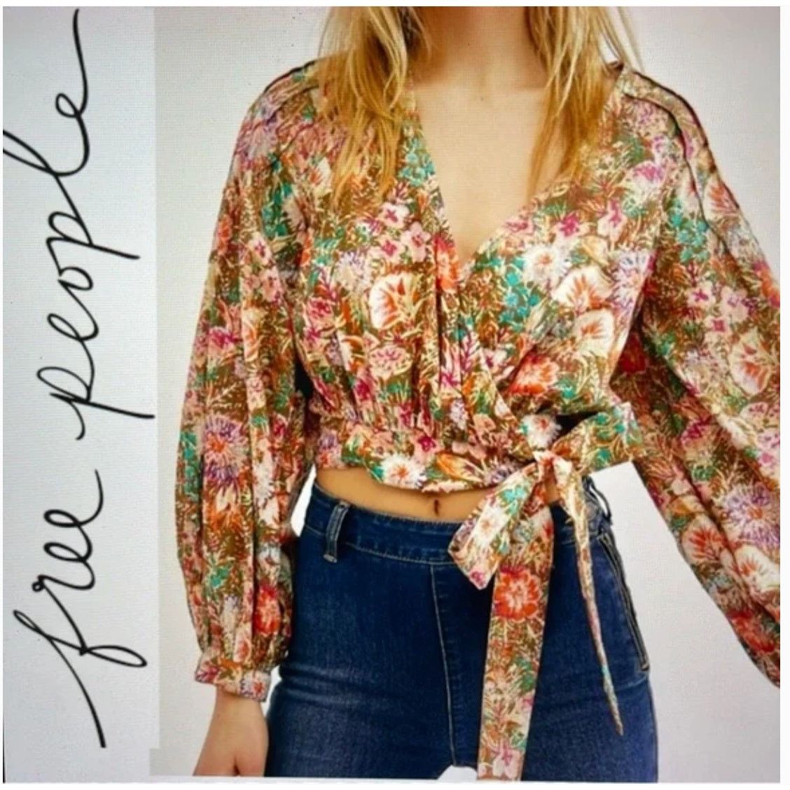 Free People Free People Floral Garden Print Balloon Puff Sleeve Wrap Top Size M / US 6-8 / IT 42-44 - 2 Thumbnail