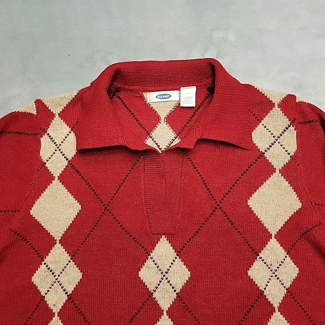 Old Navy VINTAGE Old Navy Sweater Women XL Red Argyle Lambswool Collared Preppy Y2K Retro Pullover Knits Womens Size XL / US 12-14 / IT 48-50 - 3 Thumbnail