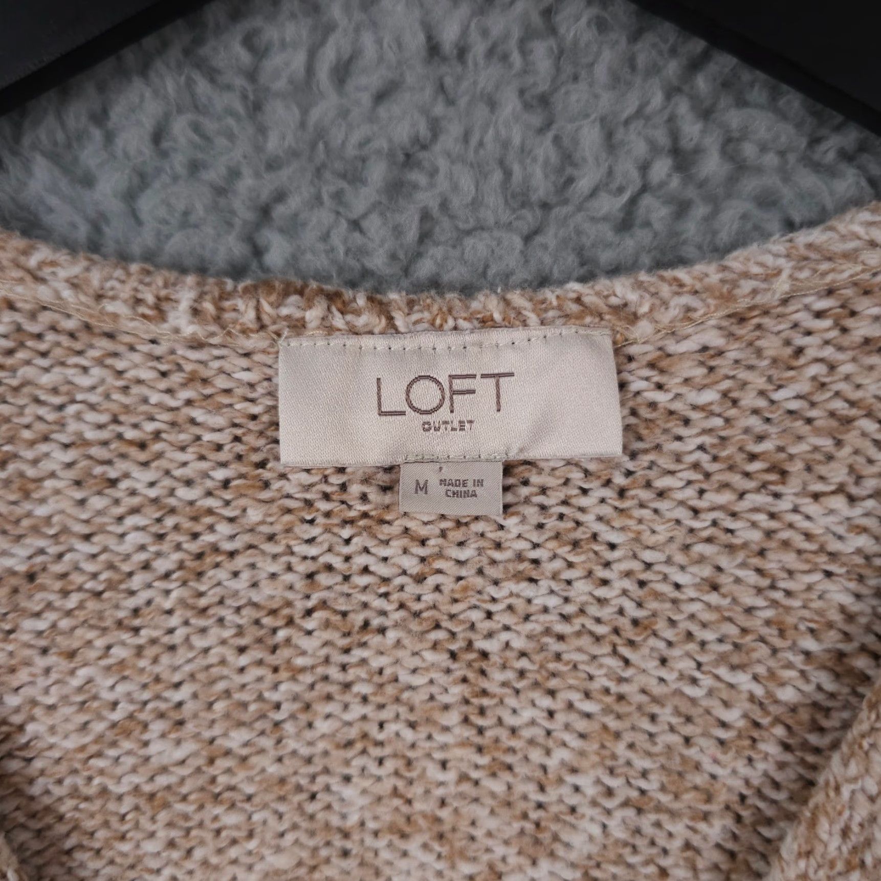 Loft LOFT Ann Taylor Sweater Womens Medium Beige White Marled V Neck Knit Pullover Size M / US 6-8 / IT 42-44 - 3 Thumbnail