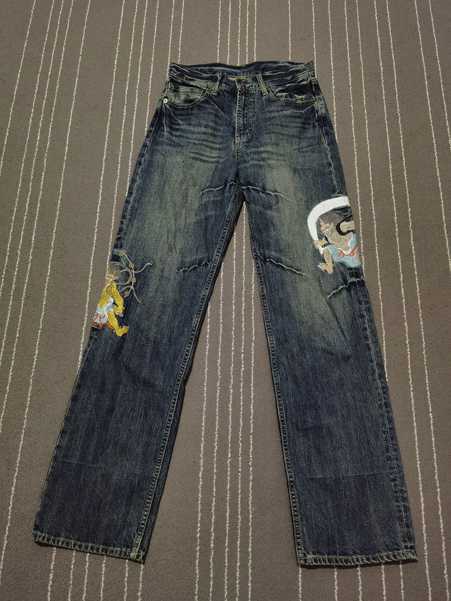 Japanese Brand Wagara raijin and fujin denim w27 2121 Size US 27 - 1 Thumbnail