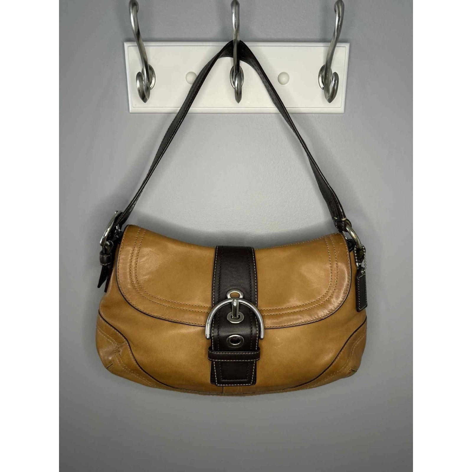 Y2K Coach Soho Tan & Brown Leather Shoulder Bag F10910 Purse, Women's