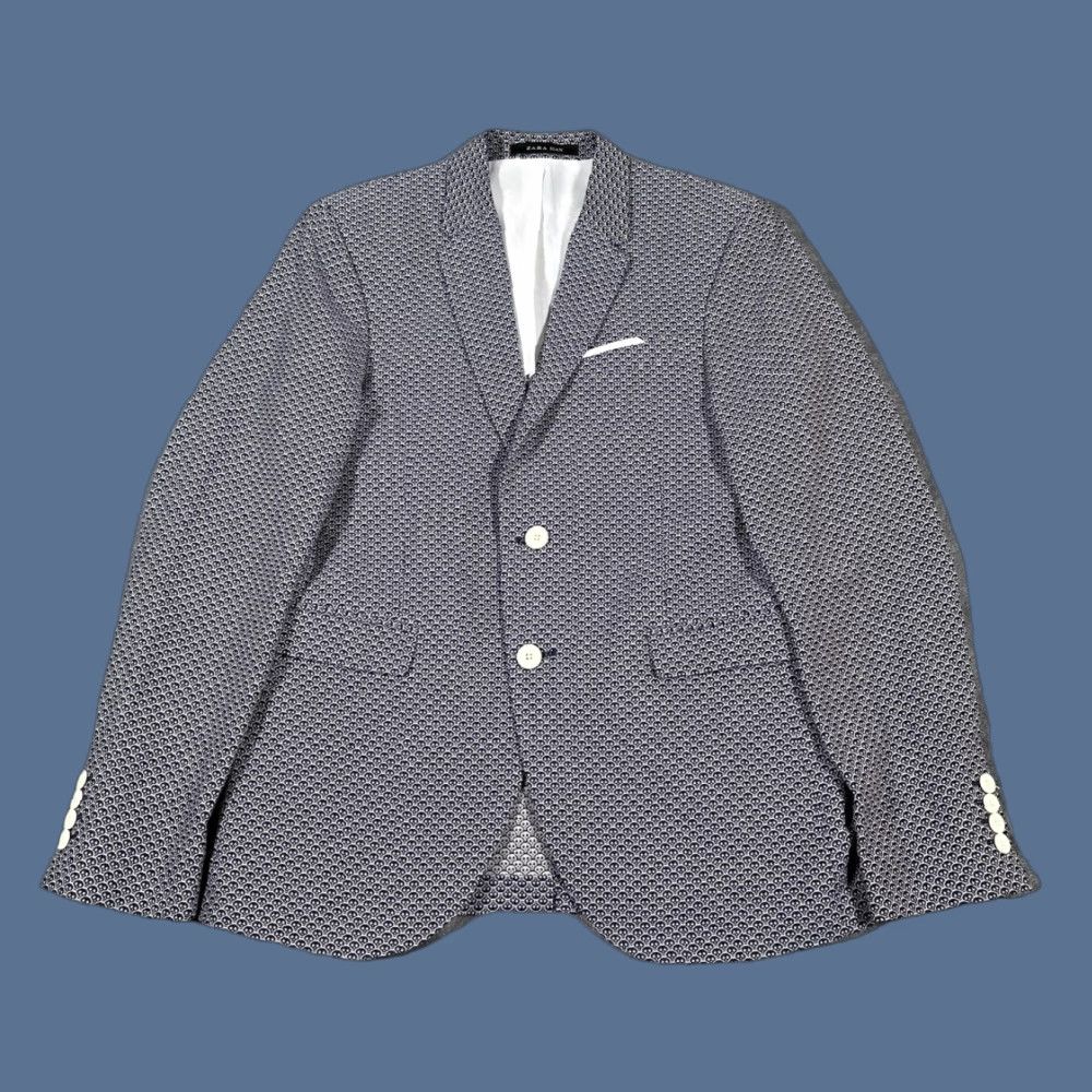 Zara ZARA MAN Blazer Mens 38 Skull Print Navy Blue Sport Coat Jacket Two Button Lined Notch Lapel Slim Regular Size 38R - 1 Thumbnail