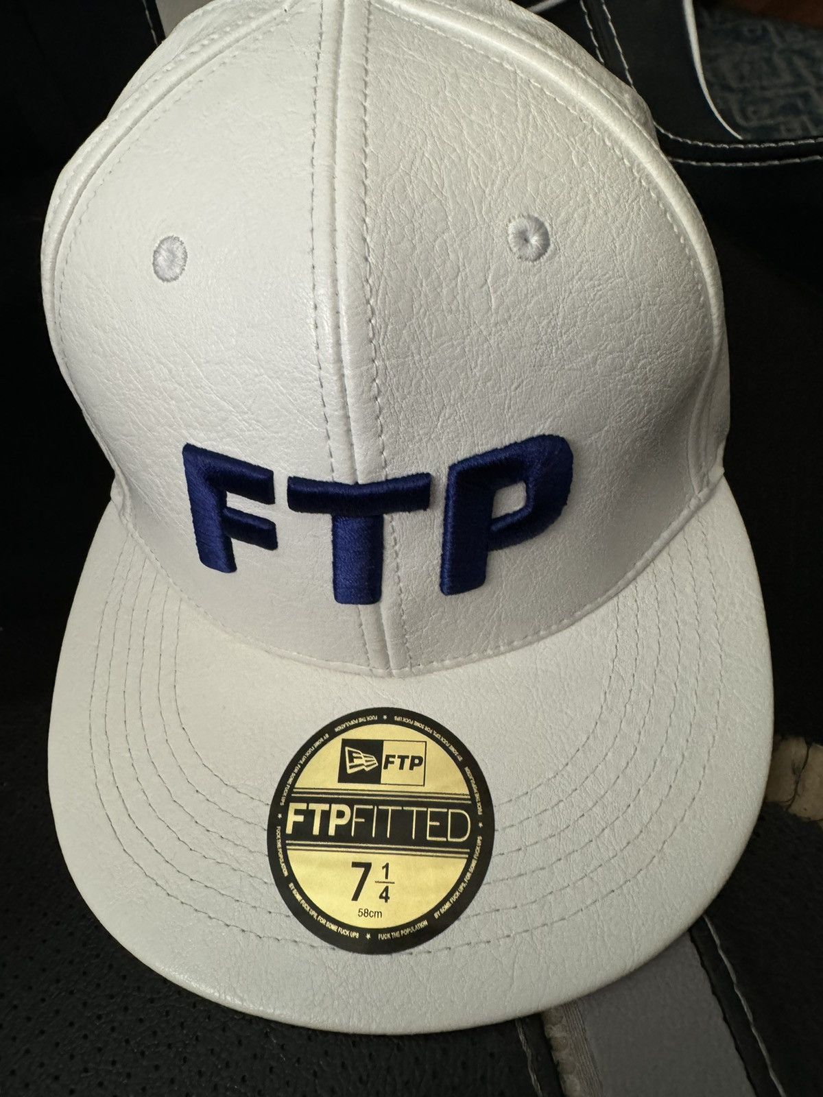 Fuck The Population FTP White Leather flexifit cap - 7 1/4 - NWOT Size ONE SIZE - 2 Thumbnail
