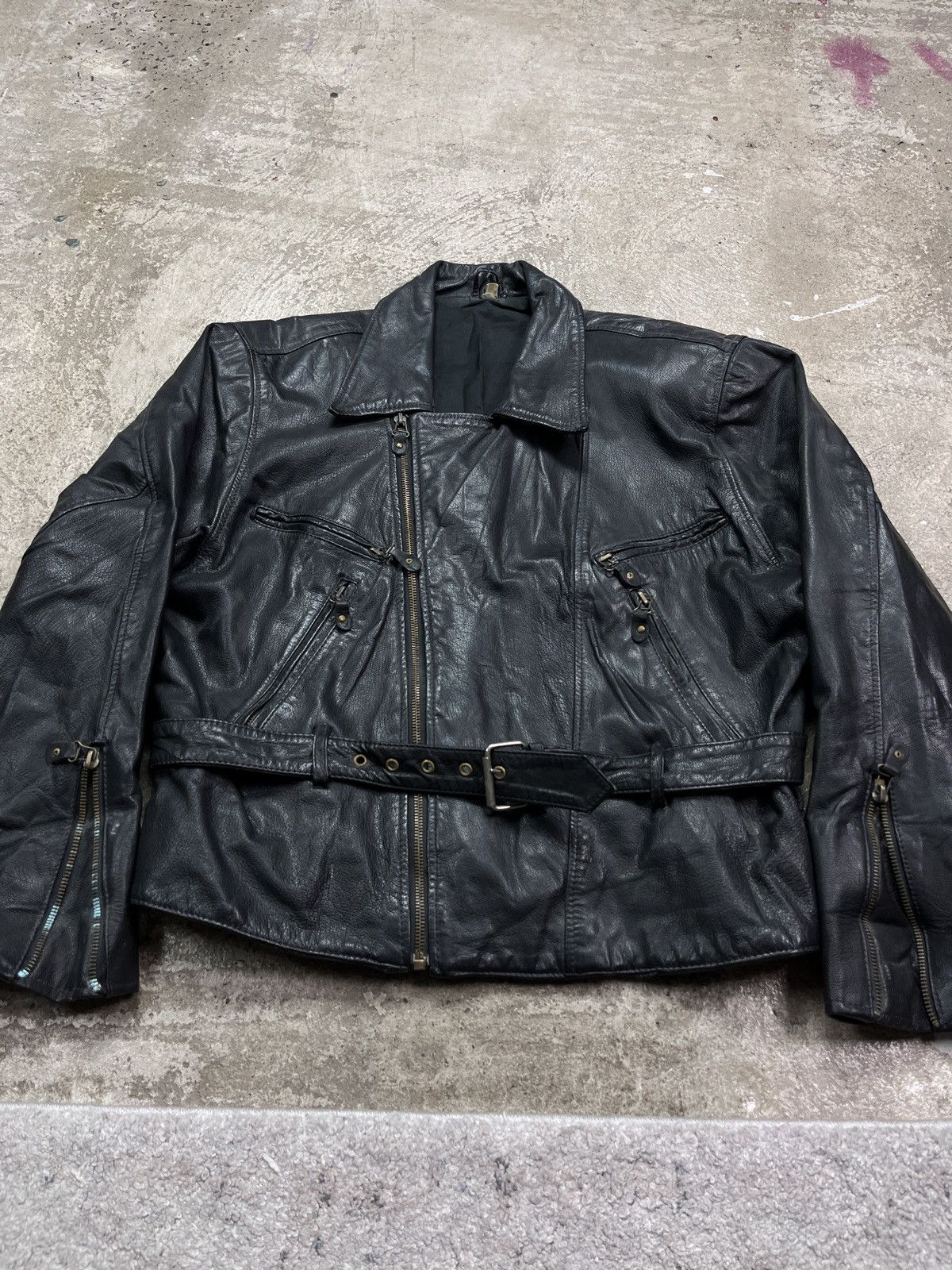 Vintage 1980s BOXY BIKER LEATHER JACKET - LOT № 2267 Size US L / EU 52-54 / 3 - 2 Thumbnail