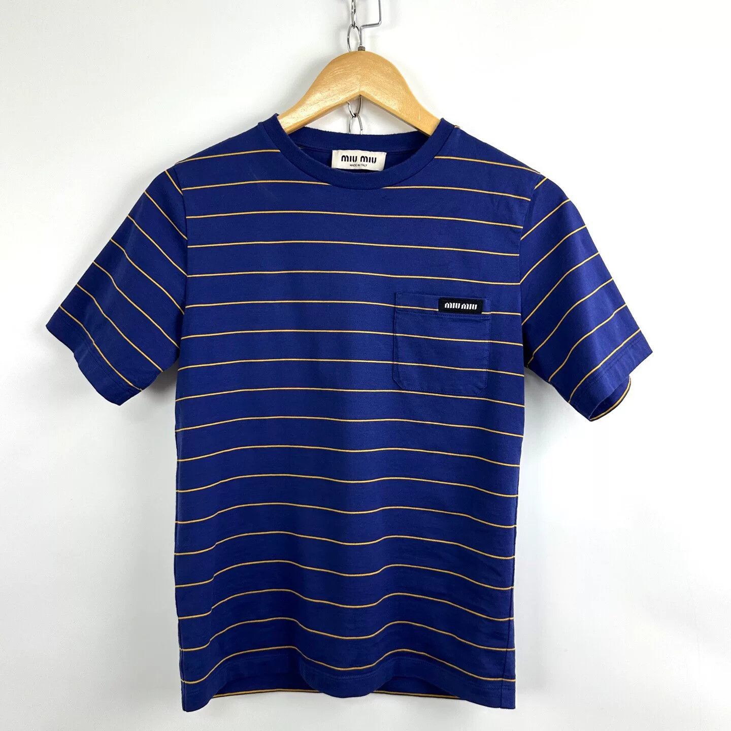 Miu Miu Miu Miu 2025 Blue Stripe Logo Short Sleeve Size S / US 4 / IT 40 - 1 Thumbnail