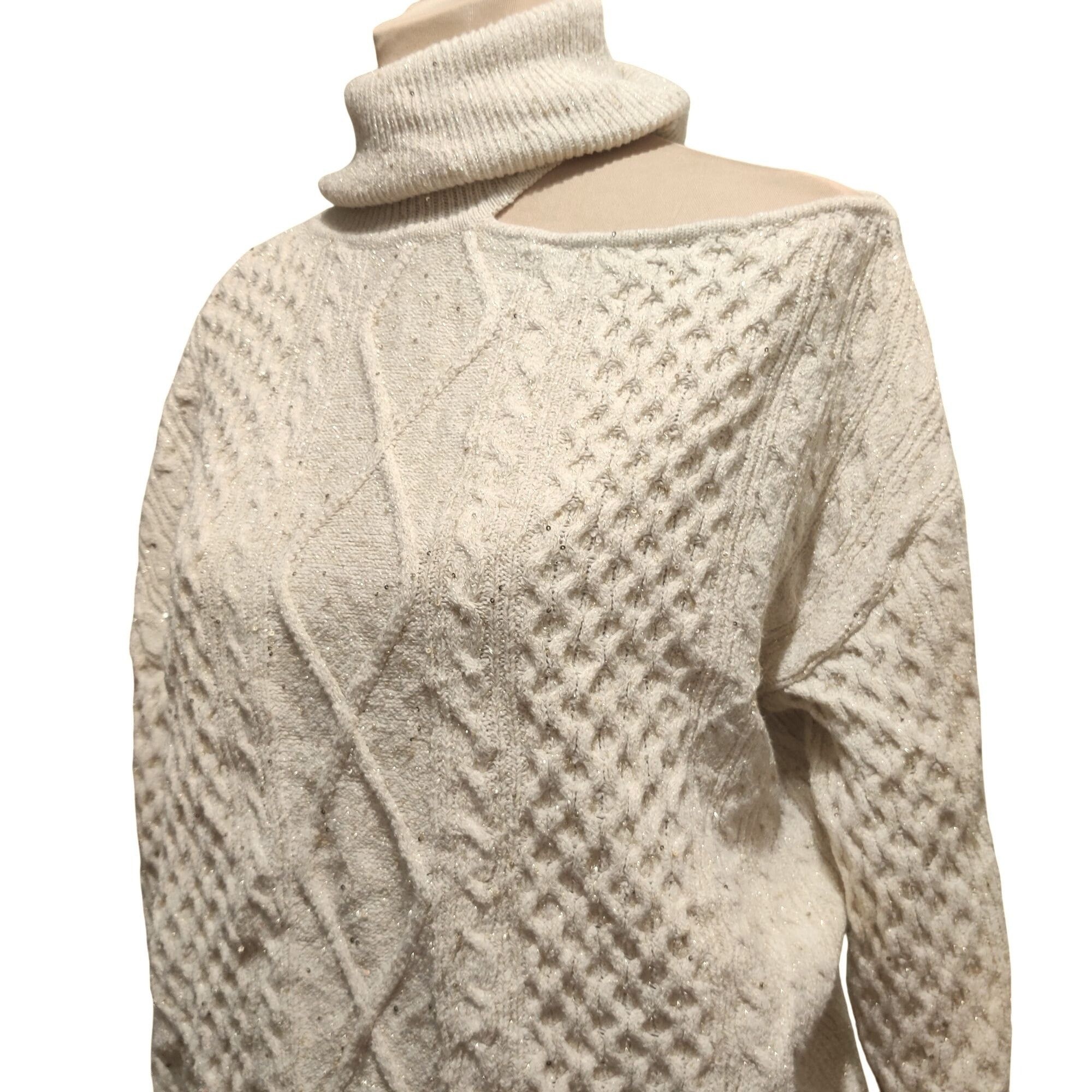 Other Sofia Jeans M Cream Cable Knit Cold Shoulder Turtleneck Swea Size M / US 6-8 / IT 42-44 - 14 Thumbnail