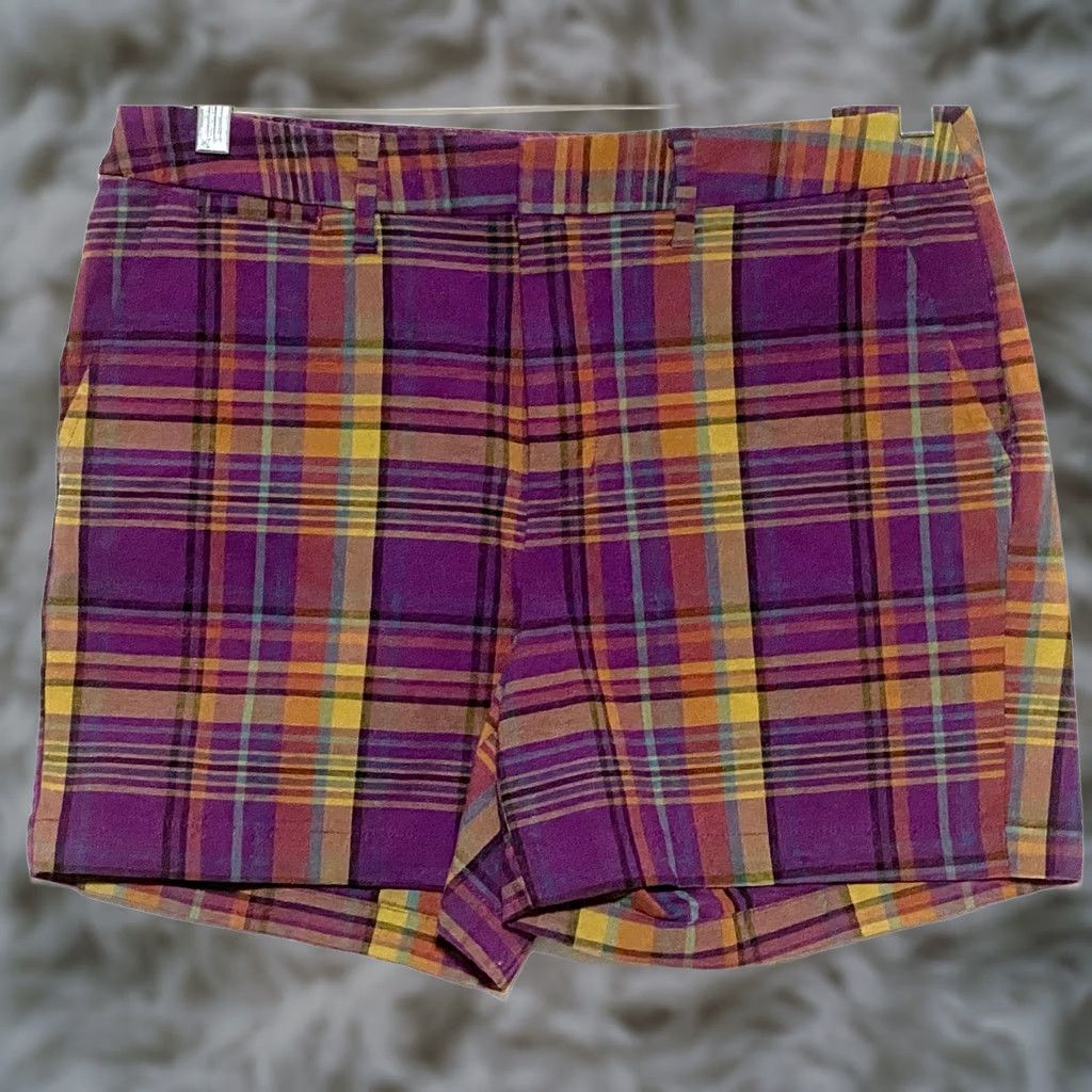 Vintage A New Day Purple Plaid Chino Shorts 6 Stretch Casual Summer Preppy NWT Womens Shorts Size 28" / US 6 / IT 42 - 1 Thumbnail