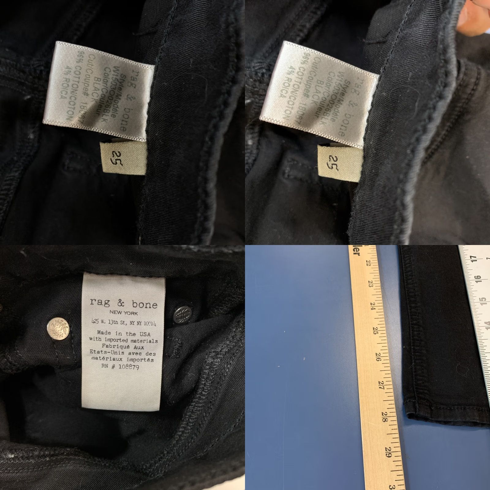 Rag & Bone rag & bone Skinny Black Denim Jeans Womens 25X28 Casual Jeans Size 42" / US 20 - 9 Thumbnail