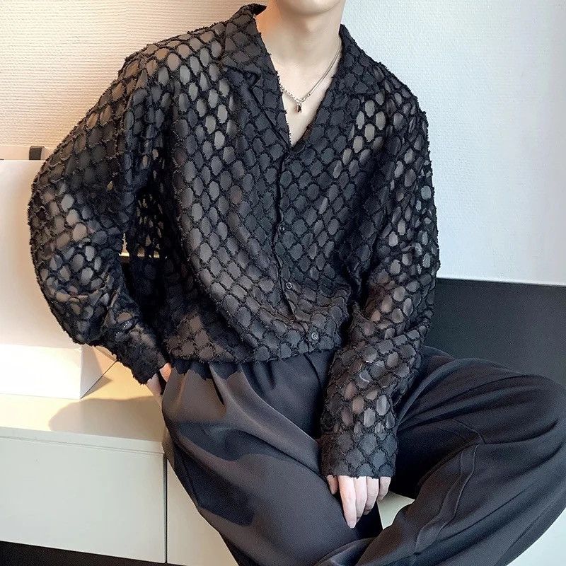 Other Black Mesh Casual Collared Loose Black Shirt Size US M / EU 48-50 / 2 - 3 Thumbnail
