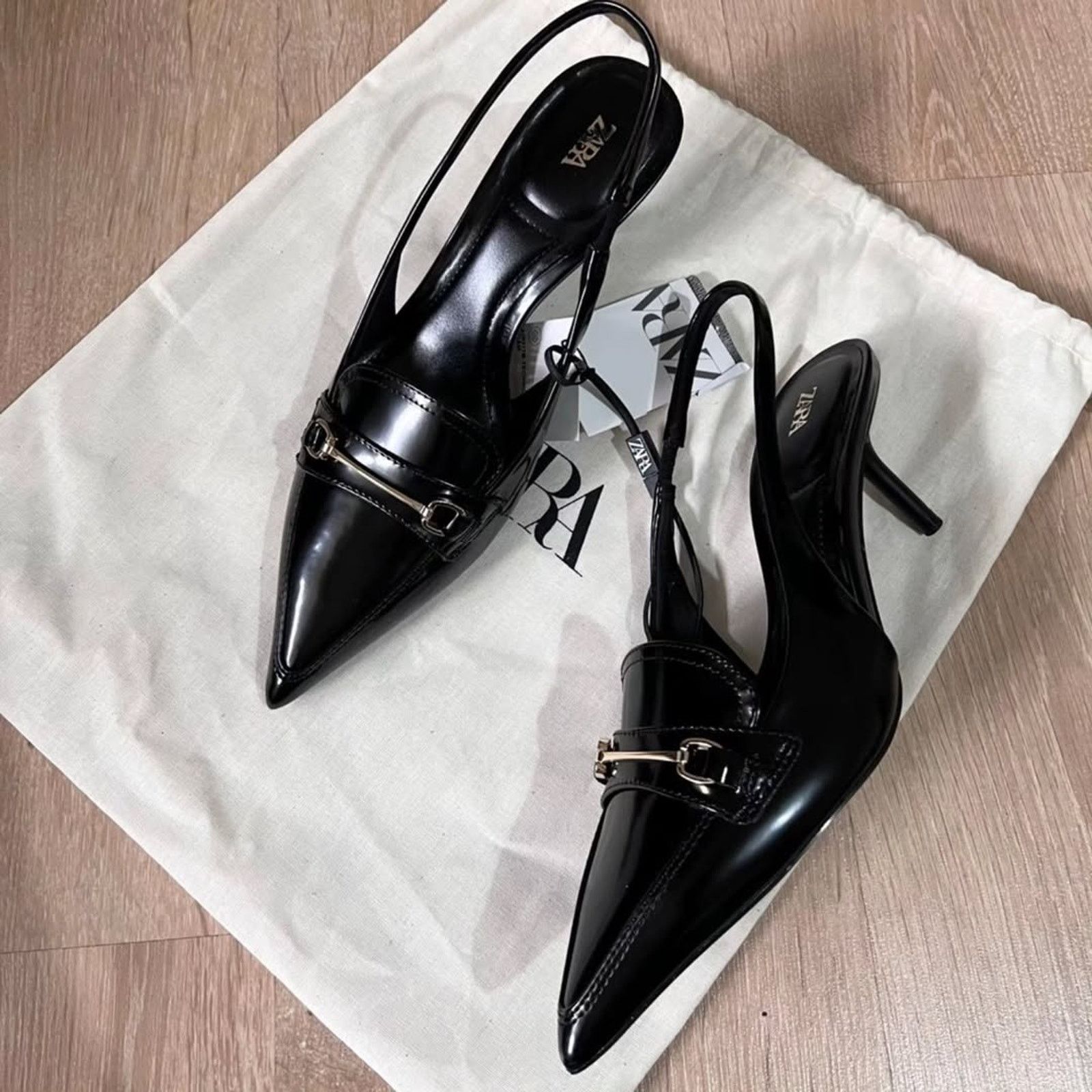 Zara ZARA Black Embellished Slingbacks NWT Size US 9 / IT 39 - 17 Thumbnail