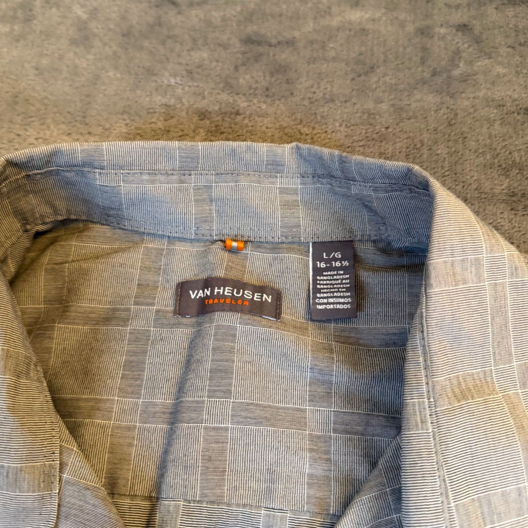 Van Heusen Van Heusen Traveler Mens Large Grey Grid Button Up Shirt Long Sleeve Stretch Size US L / EU 52-54 / 3 - 3 Thumbnail