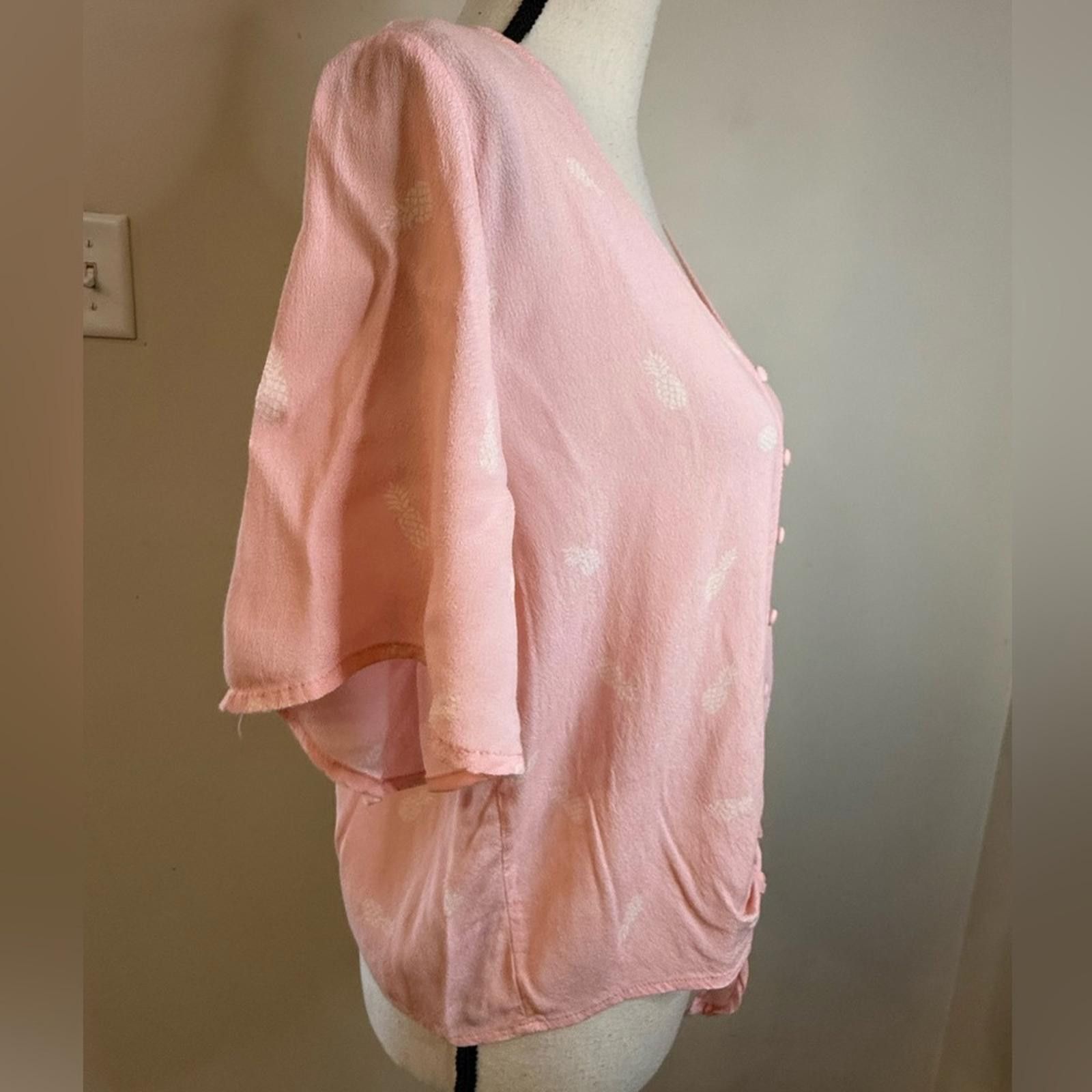 Other Elodie pink pineapple crop top tie waist V neck SZ LG Size L / US 10 / IT 46 - 2 Thumbnail