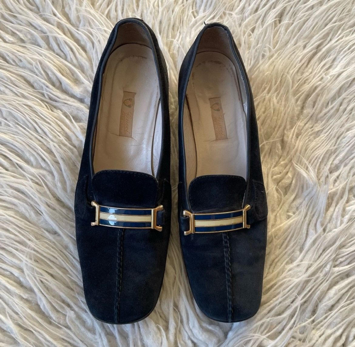 Gucci Gucci Vintage Suede Chain-Link Block Heel Square Toe Pumps Size US 8.5 / IT 38.5 - 7 Thumbnail