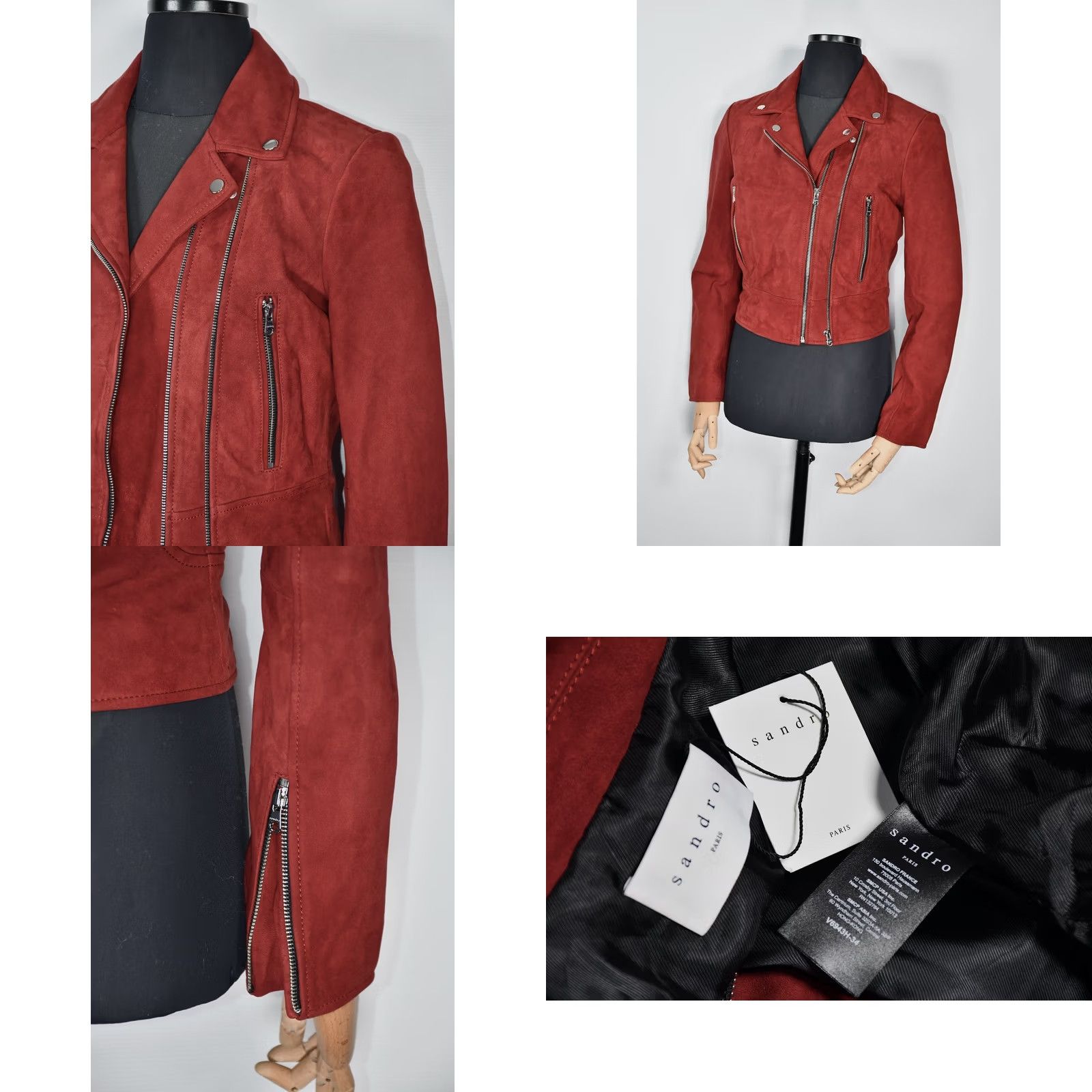 Sandro Sandro Paris Biker Real Leather Jacket Women's Burgundy US 4 / 4 Burgundy Leather Jacket Women Biker Size S / US 4 / IT 40 - 8 Thumbnail