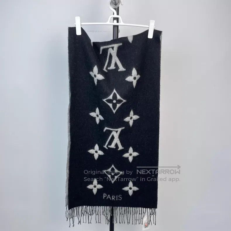 Louis Vuitton Louis Vuitton Black and grey full-print cashmere double-si Size ONE SIZE - 4 Thumbnail