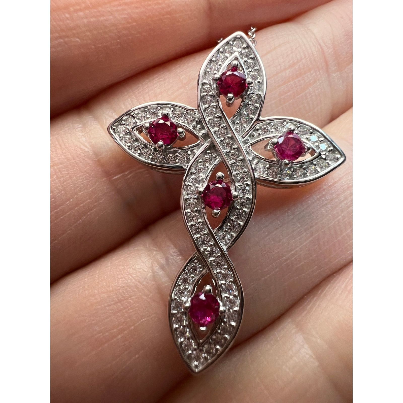 Other Lab ruby cross pendant necklace in rhodium over sterling Size ONE SIZE - 9 Thumbnail