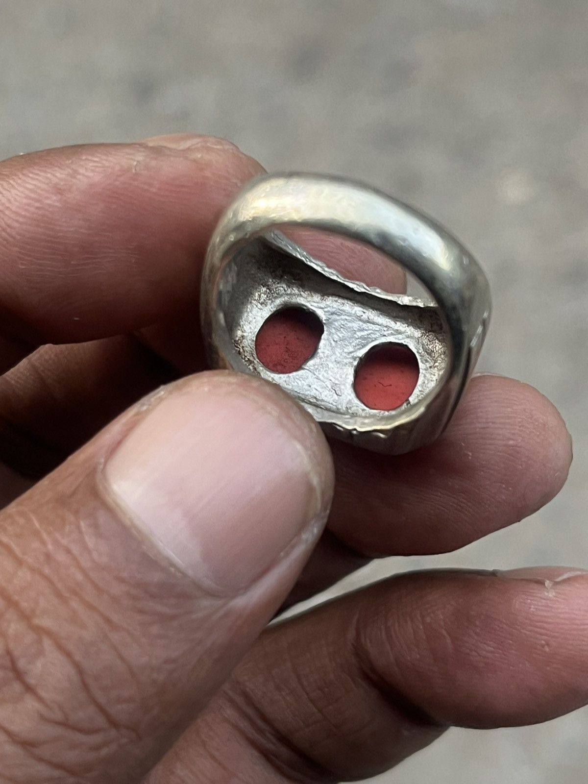 Japanese Brand Vintage Sterling Silver Double Red Stone Men's Signet Ring Size ONE SIZE - 2 Thumbnail