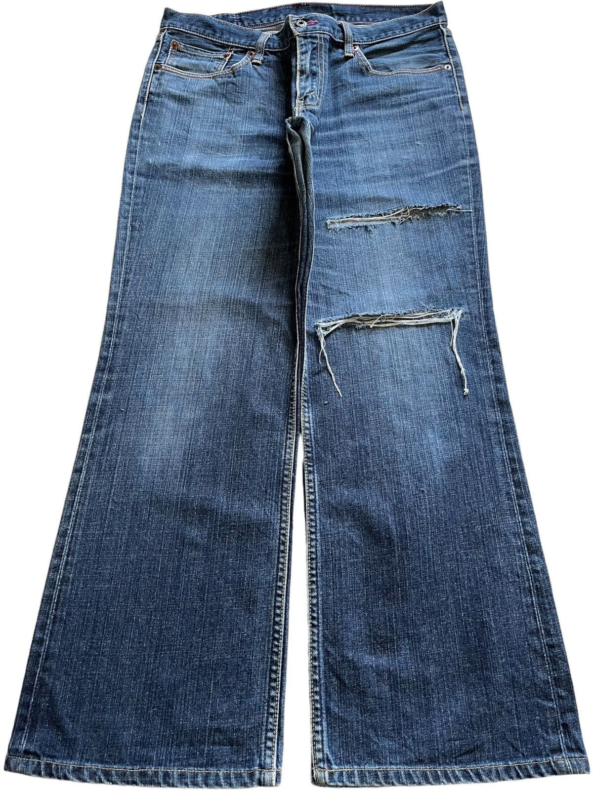 Levi's Vintage 90s Levis 507 Bootcut Blue Wash Distressed Jeans Size US 33 - 1 Thumbnail