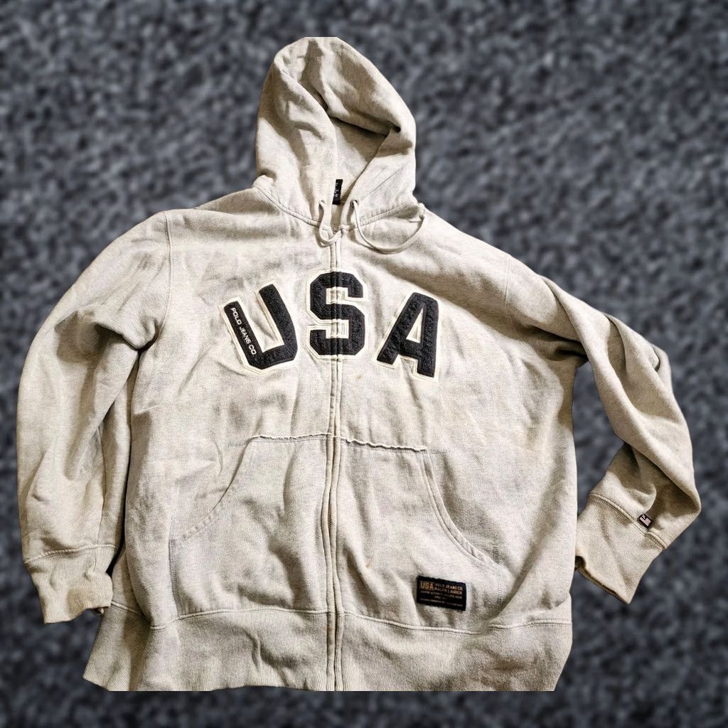 Polo Ralph Lauren Vintage Ralph Lauren Polo Jeans USA Hoodie Sweatshirt Sweater Full Zip Logo Flag Mens XL Gr ay 90s 2000s Classic Vintage USA Logo Size US XL / EU 56 / 4 - 1 Thumbnail